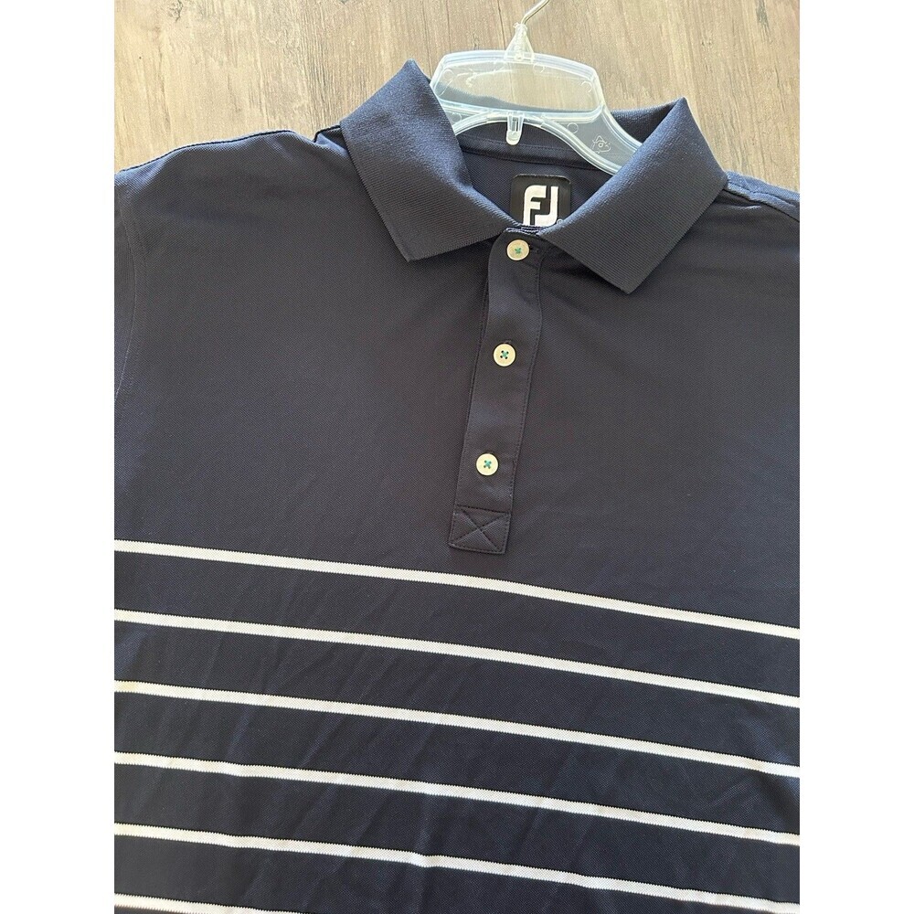 Footjoy Men’s Polo Navy With White Stripes SZ M